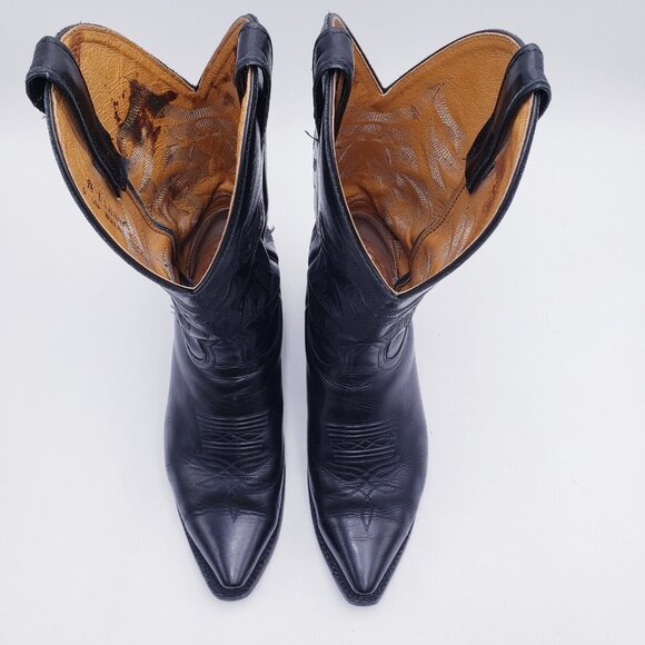 Boulet 0629 Cowhide Leather Classic Black Snip Toe Cowboy Boots Men's Size 9.5 E - Picture 5 of 9